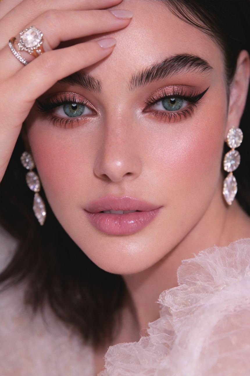 Fancy Green lenses worn by a model