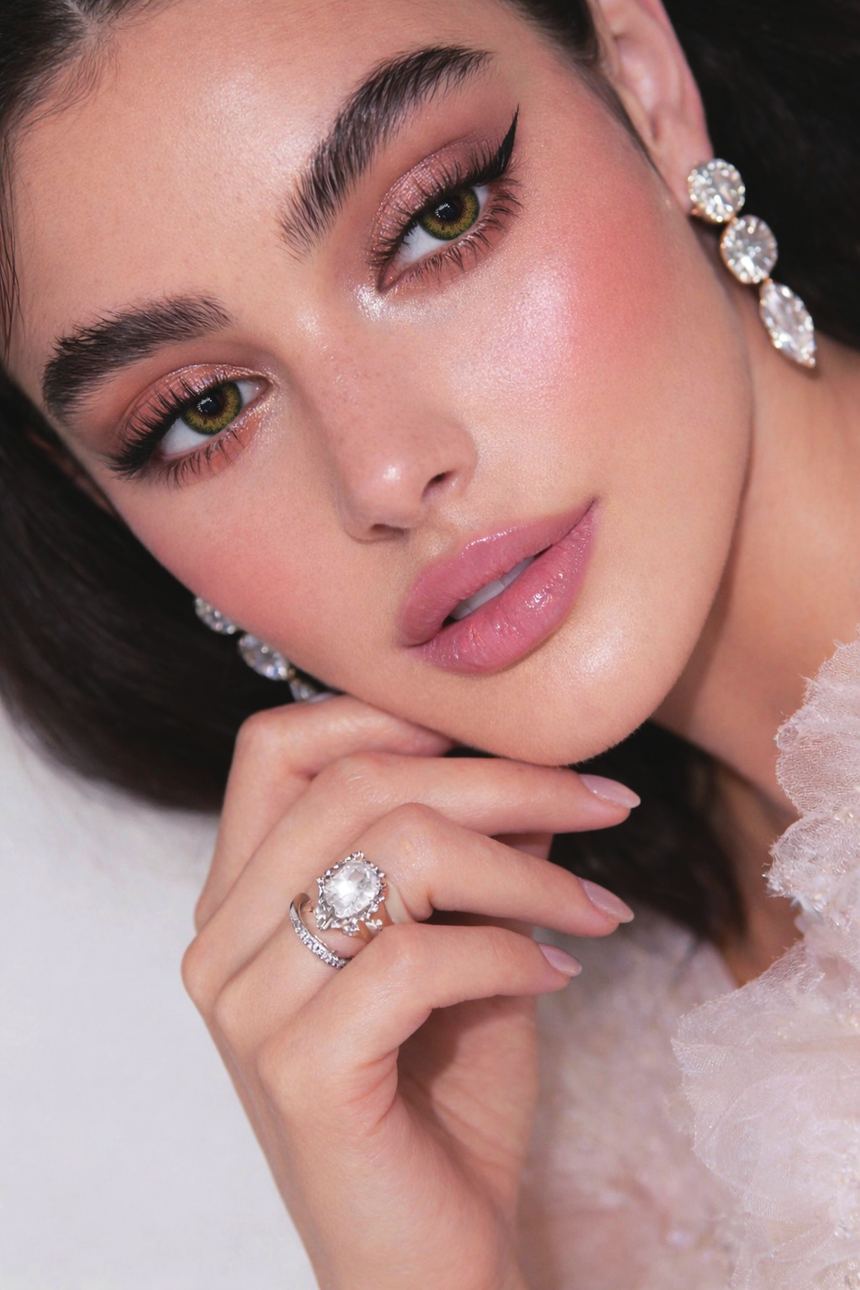 Hazel Green lenses worn by a model